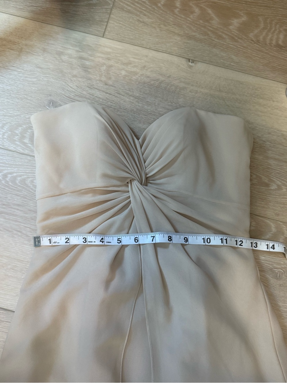 Strapless Pleated Bodice Evening Gown in Cream - Picture 6 of 9